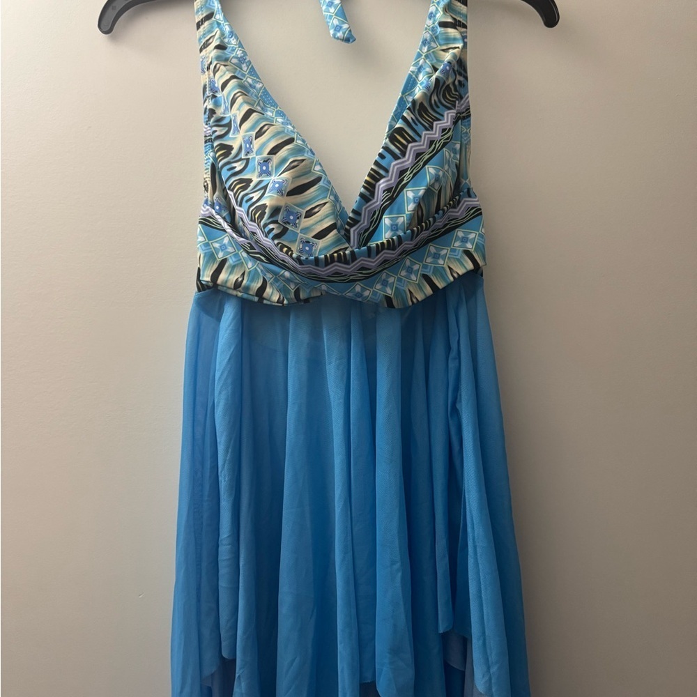 Blue Halter Swim Top